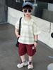 Children's Handsome Summer 2026 Casual Letter Stripe Short Sleeve Two-Piece Set