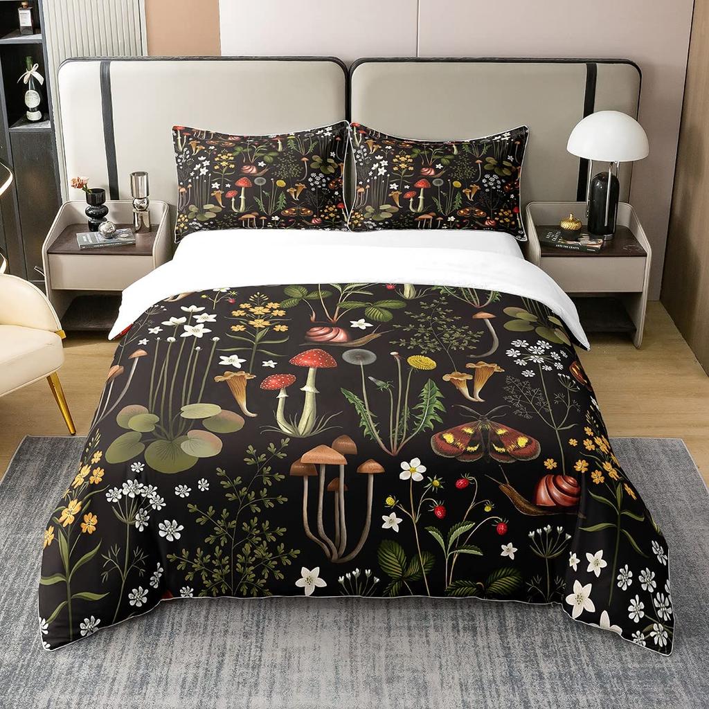 Cute Mushroom Bedding Set Twin Full Size Kids Comforter Cover Set for Teens Duvet Cover Room Decor Quilt Cover with Pillowcases