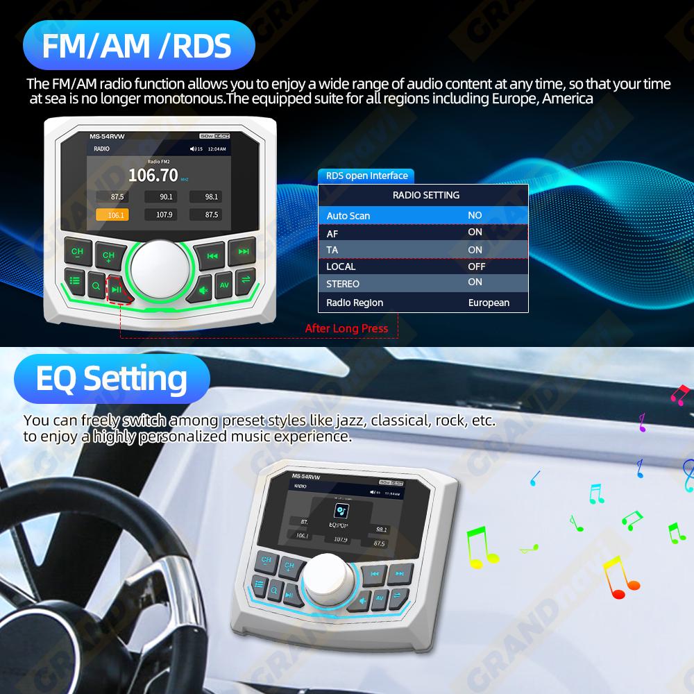 Marine RadioMP5 Player Boat Stereo For Yacht RV ATV UTV Golf Cart FM AM RDS Digital Media Audio Bluetooth IPX5 Waterproof