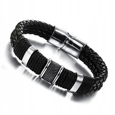 Men's Elegant Eco-Leather Magnet Bracelet Magnetic Black Casual