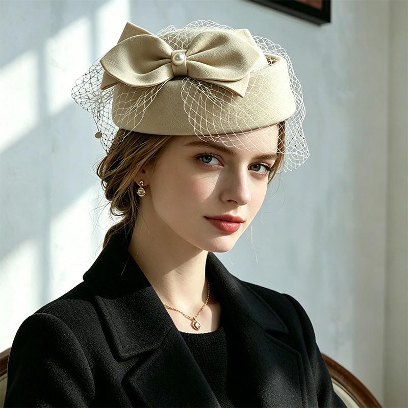 Women S Elegant Bow Mesh Decorative Retro Small Formal Hat For Winter Autumn