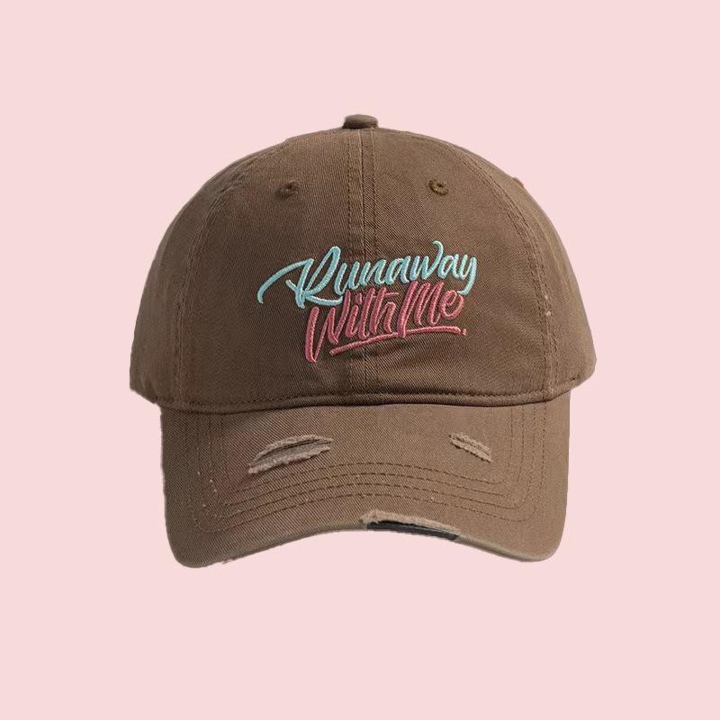 New Deep-top Large-head-size Baseball Cap for Women That Makes the Face Look Smaller, Versatile Distressed Letter-embroidered Cap for Men,