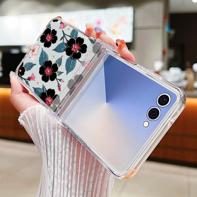 Lotus Flower Pattern Phone Case For Samsung Galaxy Z Flip 7 FE 6 5 4 3 5G Folding Hard PC Clear Cover For Samsung Z Flip7 Flip6