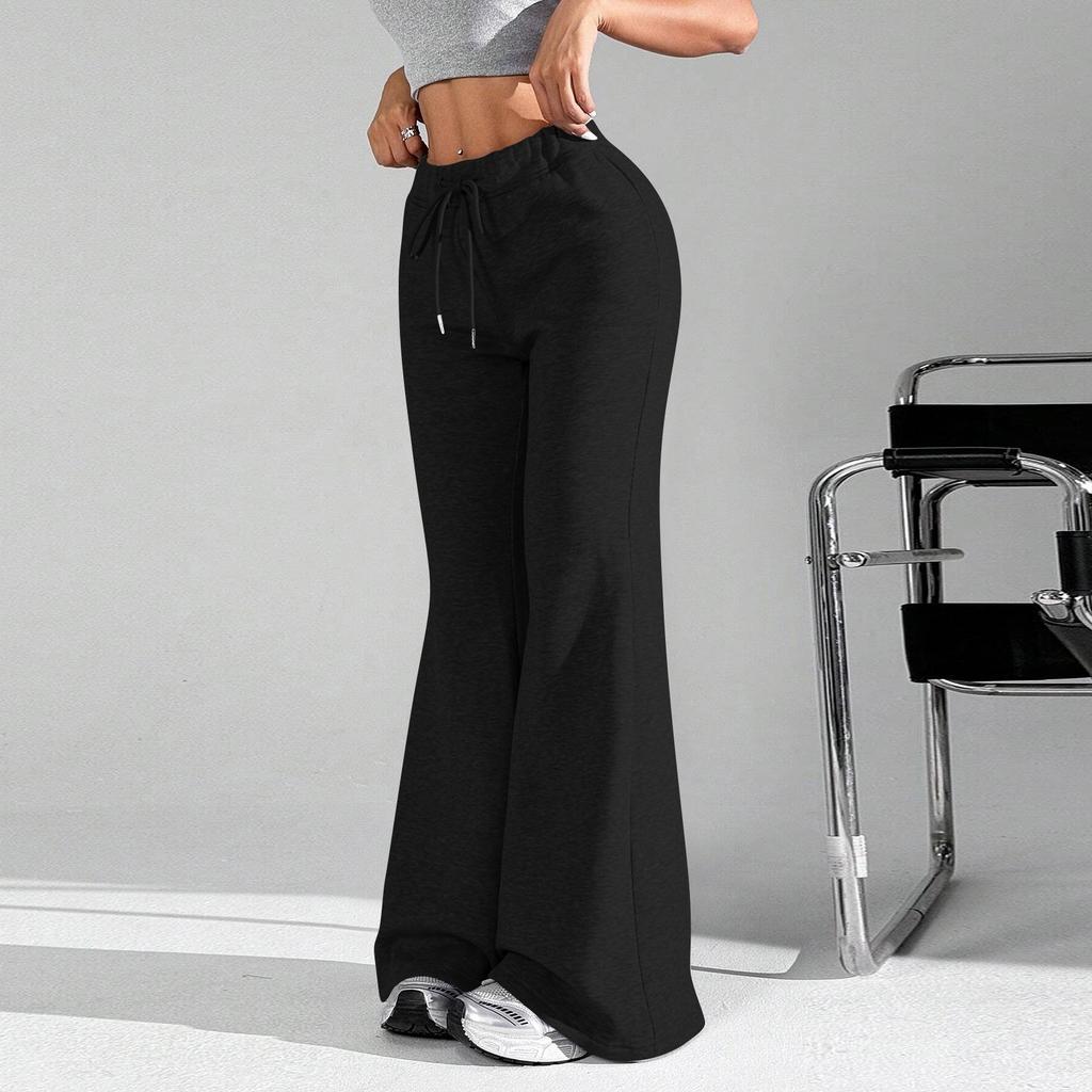 Ladies Fashion Loose Draw String Waist Solid Color Cargo Pants Leisure Flares