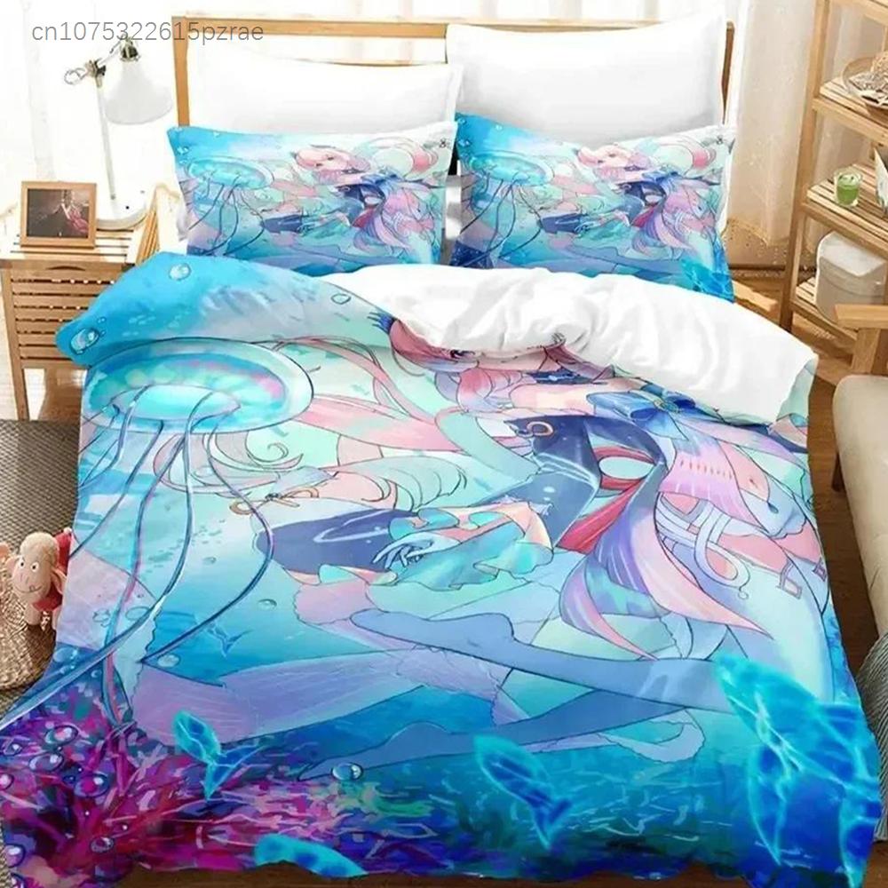Anime Genshin Impact Sangonomiya Kokomi Bedding Set Printed With Pillowcase Bed Duvet Cover Soft Queen King Size Bedclothes Home