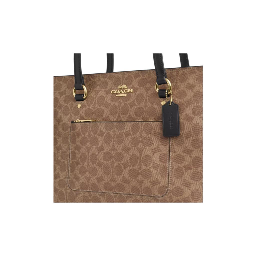 Coach Tote Bag Signature Canvas Khaki Leather Large Capacity Daily Commute CCD69-IMQRX