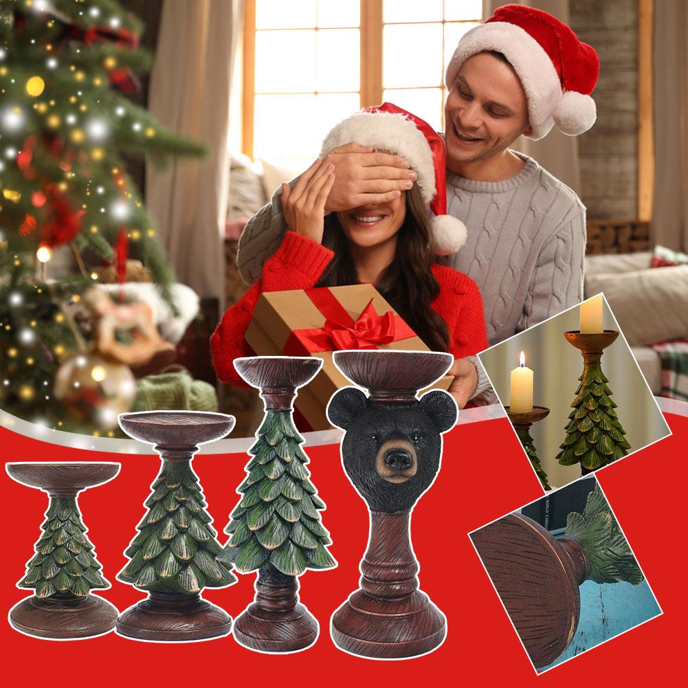 

Resin Wooden Christmas Tree Bear Candle Holder Base Christmas Room Home Candlestick Craft Livin S7Y4 little-1pcs