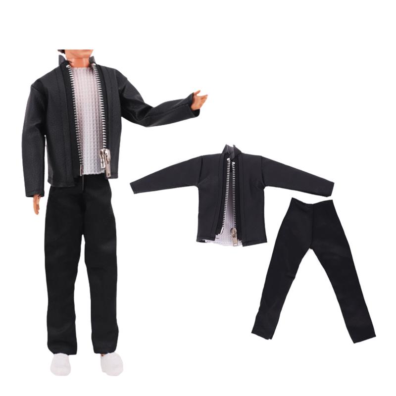2 Sets/Pack Handmade Fashion Leather Clothes for Boy Doll 11.5in/30cm Casual Cool Style 3pcs/Set Jacket Coat Vest and Pants Toys