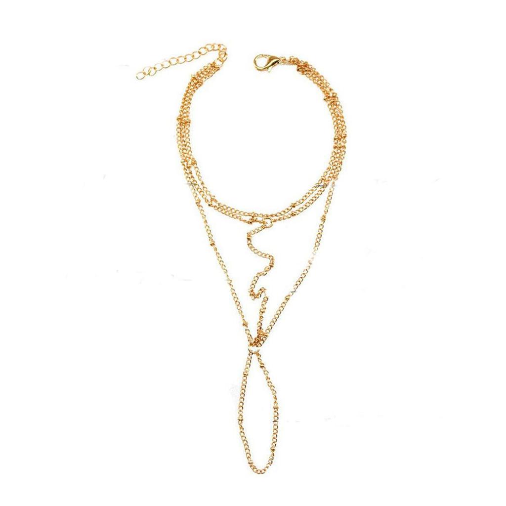 Bohemian Beaded Finger Chain Bracelet - Adjustable Copper Chain Jewelry