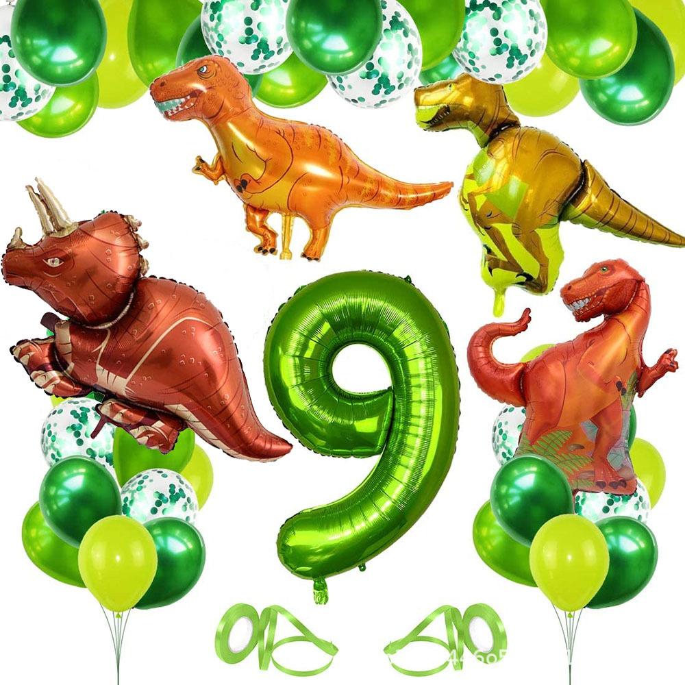 Dinosaur 1 -9 Years Old Birthday Party Balloon Background Decoration Number Set Birthday Number Balloon Set Green 