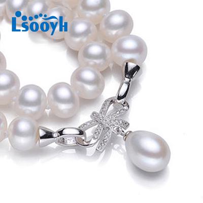 LSOOYH Bohemian Bow Natural Freshwater Pearl Necklace For Women Fashion Party Pearl Jewelry