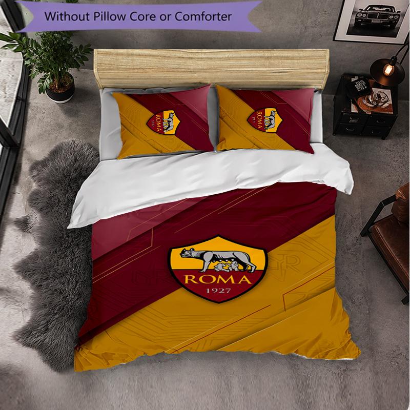 Biancheria da Letto a Tema AS Roma Set 3 Pezzi Copripiumino Biancheria da Letto Decorativa per Stanza Adolescenti Decorazione Casa
