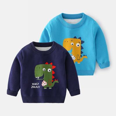 Boys' Round Neck Sweater Autumn and Winter Children's Clothing Children's Long Sleeve Sweater Baby Boys' Dinosaur Pullover Casual Knit