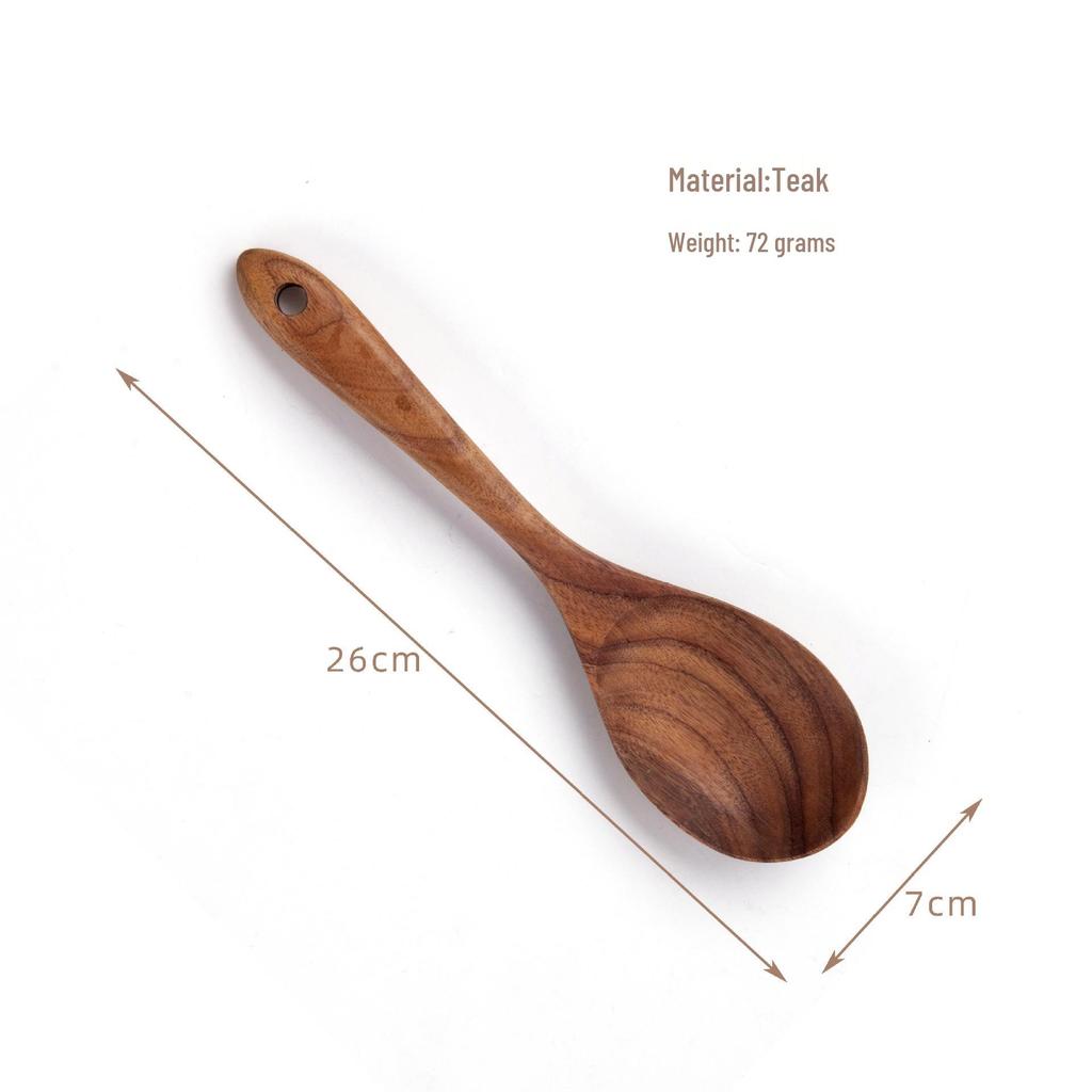 Teak Wood Kitchen Utensil Set: Includes Spatula, Soup Ladle, Stir-Fry Spoon, Slotted Spoon, and Fork for Non-Stick Pans