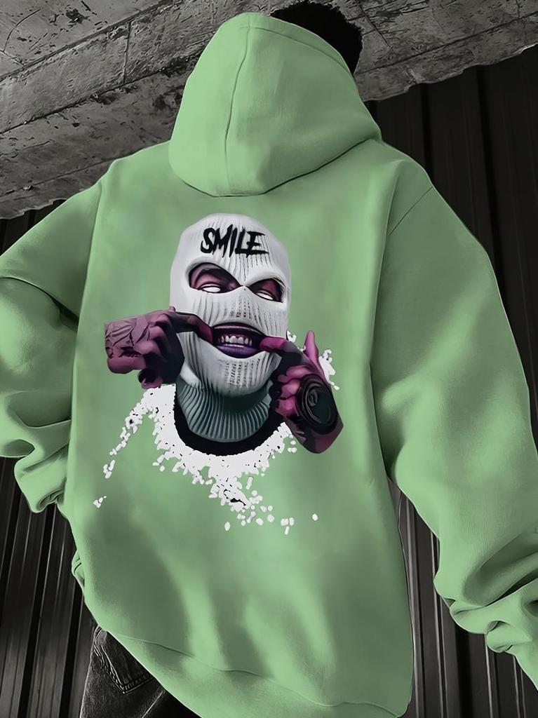 Robber graffiti print hooded sweater couple high street hiphop vintage mopping casual top