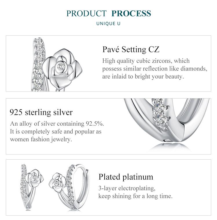 BAMOER 925 Sterling Silver Shining Zircons Flower Zircon Ear Clips Earrings for Women Jewelry