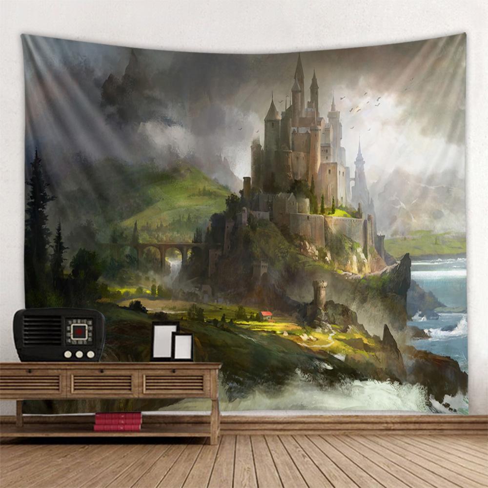 Retro Krajina Olejomalba Tapiserie Nástěnná Fantasy Domácí Umělecká Dekorace Fantasy Kawaii Pokoj Pozadí Látková deka