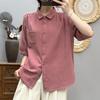 Double Gauze Gauze Short Striped Commuting [Hanmall] Shirt, 100% Cotton, Shirt, Blouse, Women's, Shirt, Sleeve, Top, Summer, Cotton, Casual, Simple,