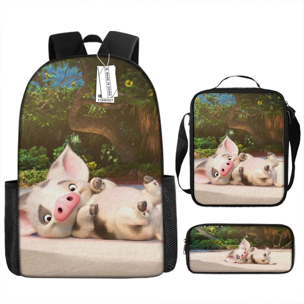 Moana Printed Backpack Large Capacity Sports Backpack Primary And Secondary School School Bag Three-Piece Set