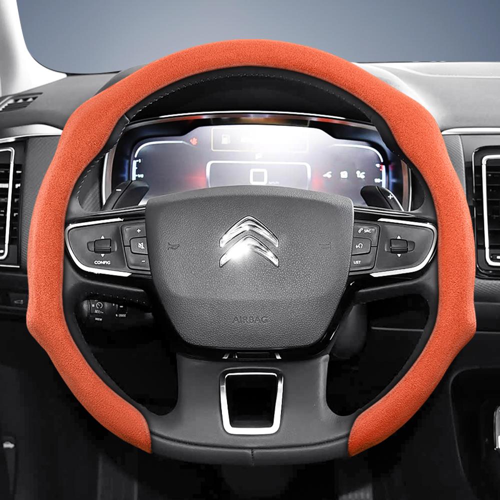 Suitable for Citroen Premium Suede Snap-On Steering Wheel Cover, Non-Slip and Durable, for C3 C4 X Berlingo C5 Aircross Jumper Spacetourer Ami X, Ava