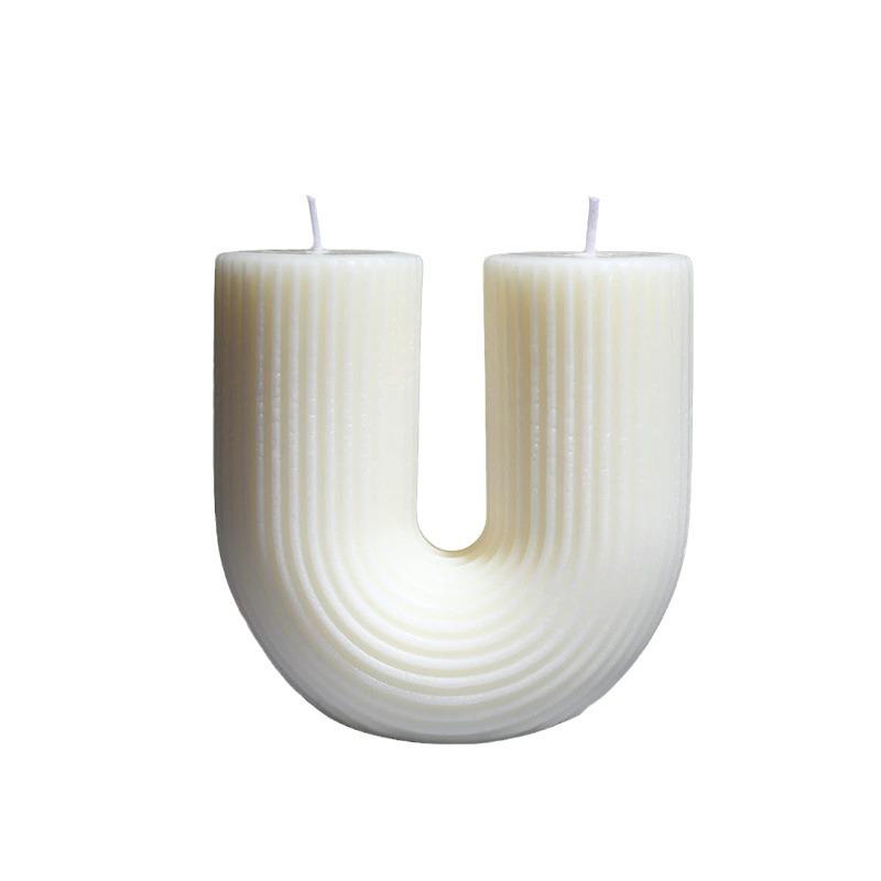 U-Shaped Geometric Striped Scented Candle for Modern Birthday and Home Decor Scene Layout