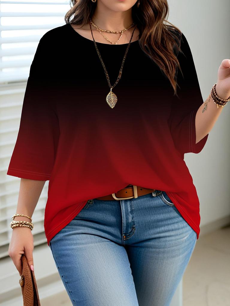 2025 New Gradient Color Women's Casual Round Neck T-shirt - European & American Fashion