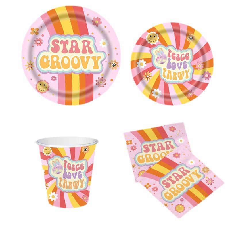 Hippie Girl Themed Party Cutlery Paper Plates Tissue Birthday Supplies Hippie Disposable Birthday Party Set