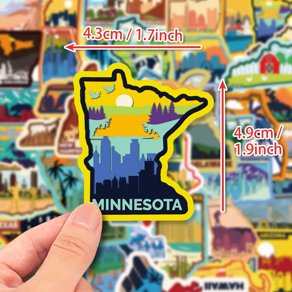 50 Neue Bundesstaaten-Sticker Karte der Bundesstaaten der Vereinigten Staaten Karte der Städte der Vereinigten Staaten Graffiti-Sticker