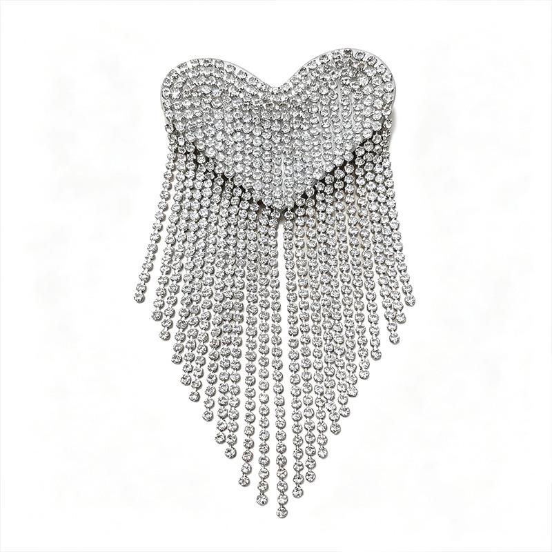 Heart-Shaped Rhinestone Tassel Brooch and Lapel Pin Corsage Accessory