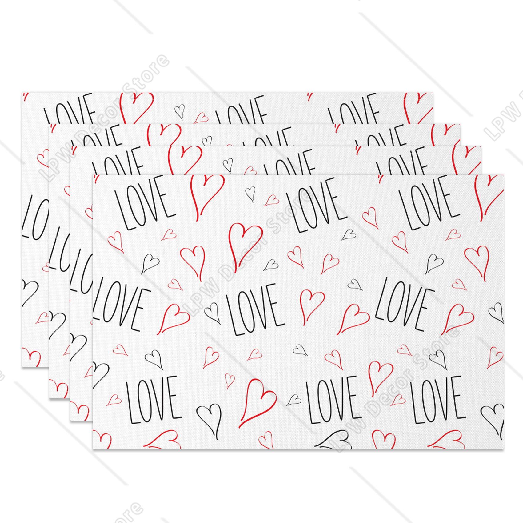 

Heart Shape Placemats Romantic Love Pattern 4pc Linen Dining Mats Heat Resistant Valentine s Day Wedding Anniversary Party Decor 4 PCS 12x18inch