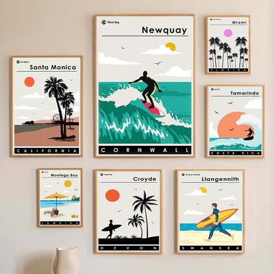 Miami Beach Surf Print Travel Landscape Poster Boho Wall Decor Bedroom Art Canvas Painting Wedding Gift Pictures Nordic Murals