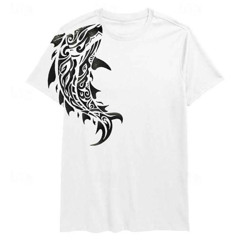 Men's 3D Printed T-Shirt Vintage Fish Pattern Print Short Sleeve O-Neck Pullover Casual Top