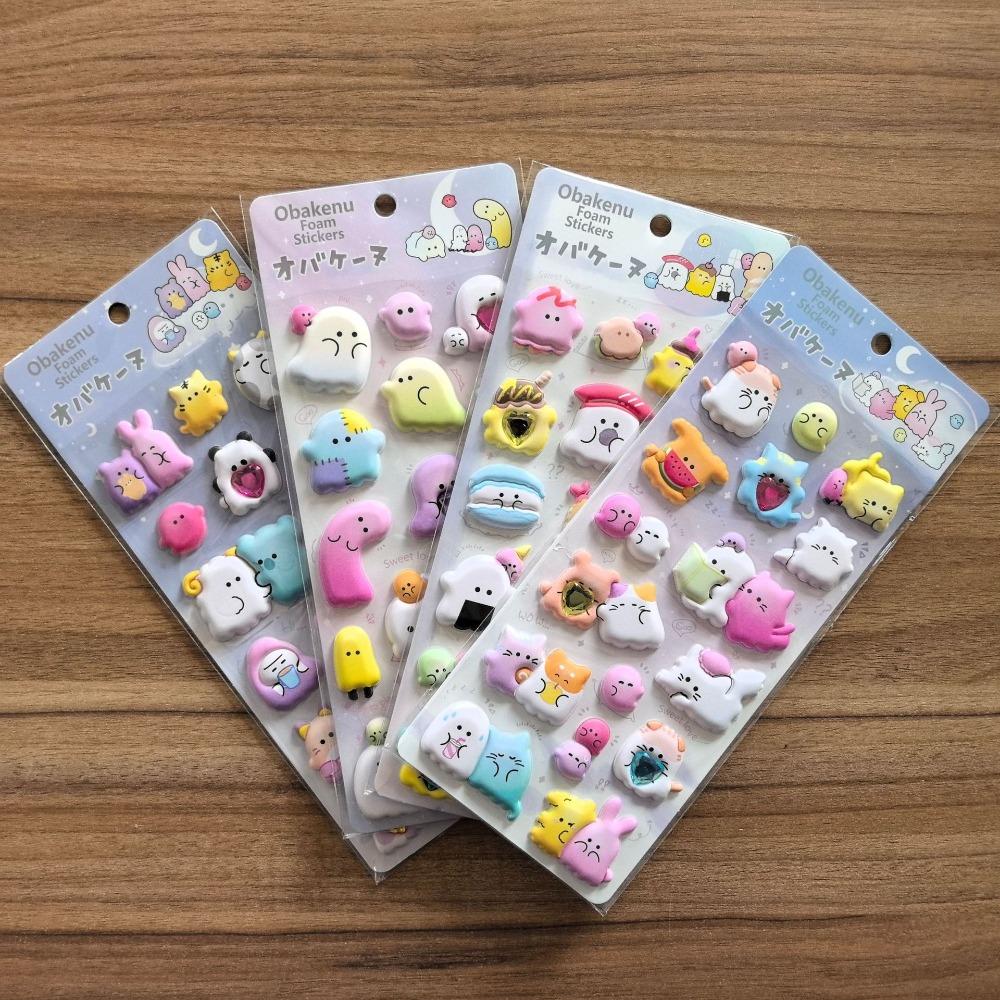 4 styles Adorable Plushy 3D Bubble EVA Stickers with Diamonds -Ghost Animal Kids' Reusable AdhesiveStickersRandomly send 1 item