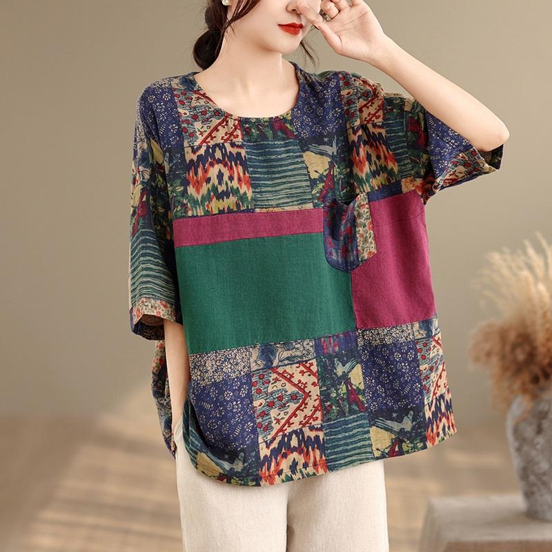 

Женская летняя свободная футболка с коротким рукавом, оверсайз, хлопковая, винтажная, с цветочным принтом, повседневная