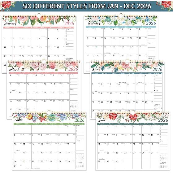 2026 Calendar - Wall Calendar 2026, Jan. 2026 - Dec. 2026, 2026 Wall Calendar 12 Month, 14.6" X 11.5", Twin-Wire Binding, Julian Date