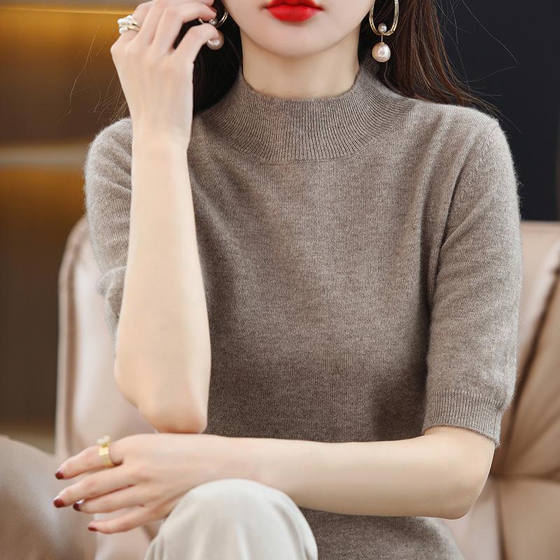 

Women s Plus Size Thin Knit Sweater - Loose Fit, Half High Neck, Mid Sleeve, Solid Color\ Large