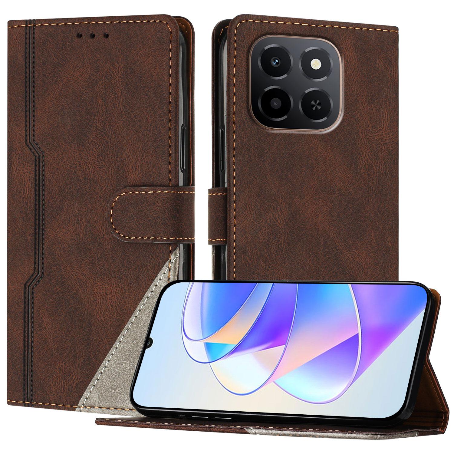 

For Honor X5b/Honor X5b Plus/Honor X6c 4G Leather Case Triangle Patchwork Wallet Stand Shockproof Phone Cover