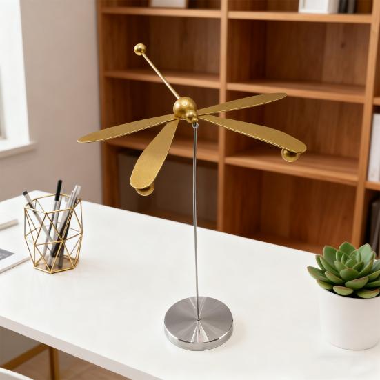 Metal Balance Dragonfly Ornament Alloy Balancing Dragonfly Decoration with Round Base Home Office Desktop Decor