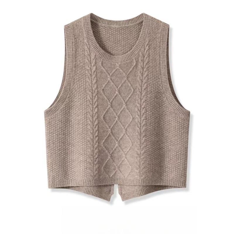 

Women s Wool Round Neck Vest Korean Fashion Autumn Sleeveless Head Vest Loose Short Slit Knitte Sweater XL коричневий