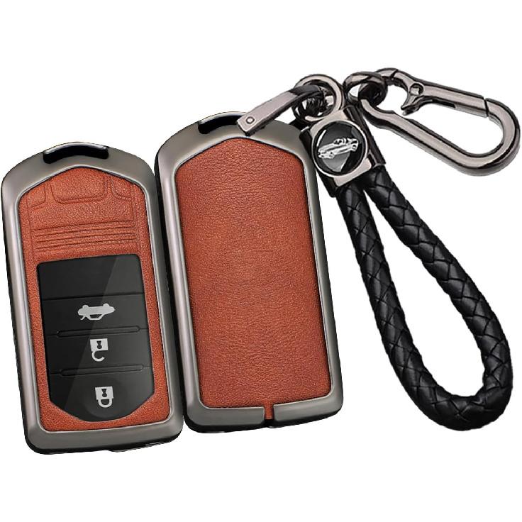 

SANRILY PU Leather 3/4 Button Smart Key Fob Cover Fit for Acura TL 2014 2010 2009 MDX RDX TLX IL TSX ZD ZDX Keyless Key Case with Leather Keychain Keyring A-black Brown