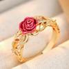 Vintage Inlaid White CZ Women's Ring Dazzling Gold Color Hand Carving Rose Flower Daily Wear Party Jewelry Anniversary Gift