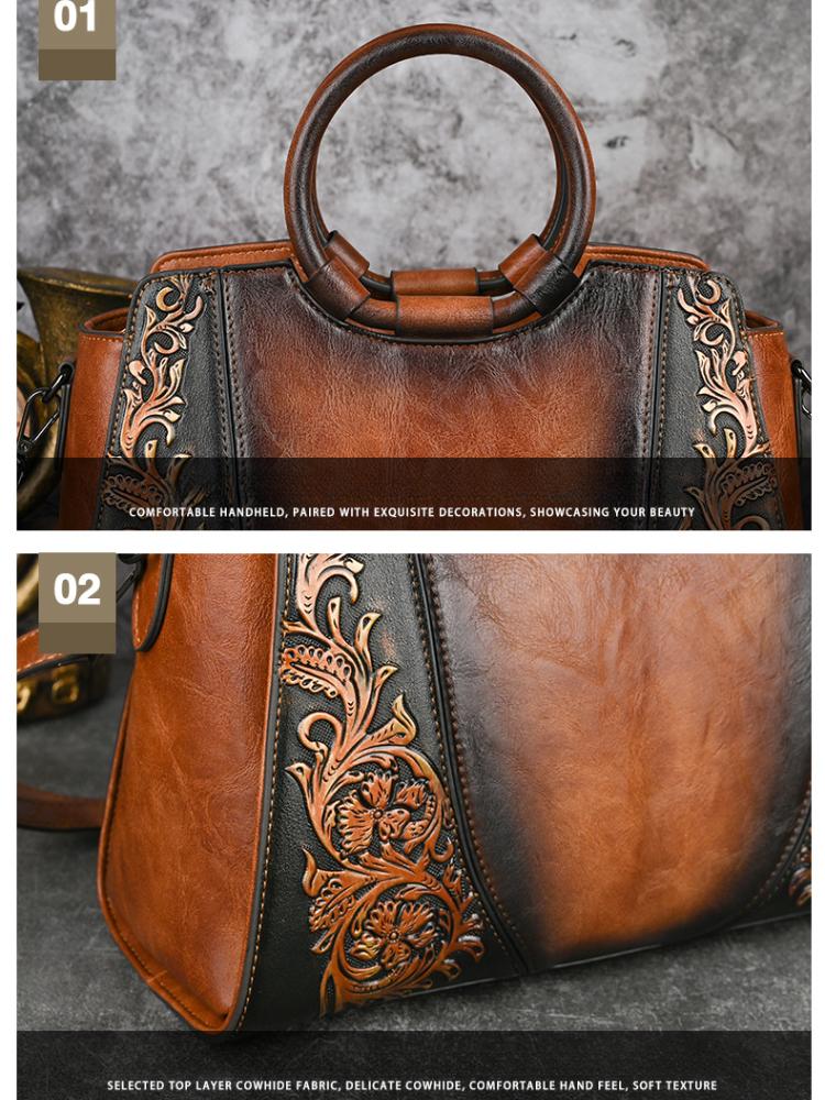 Johnature Luxuriöse Handtasche mit großem Fassungsvermögen, handgefertigt, geprägte Ledertasche für Damen, vielseitige Schulter- und Umhängetaschen