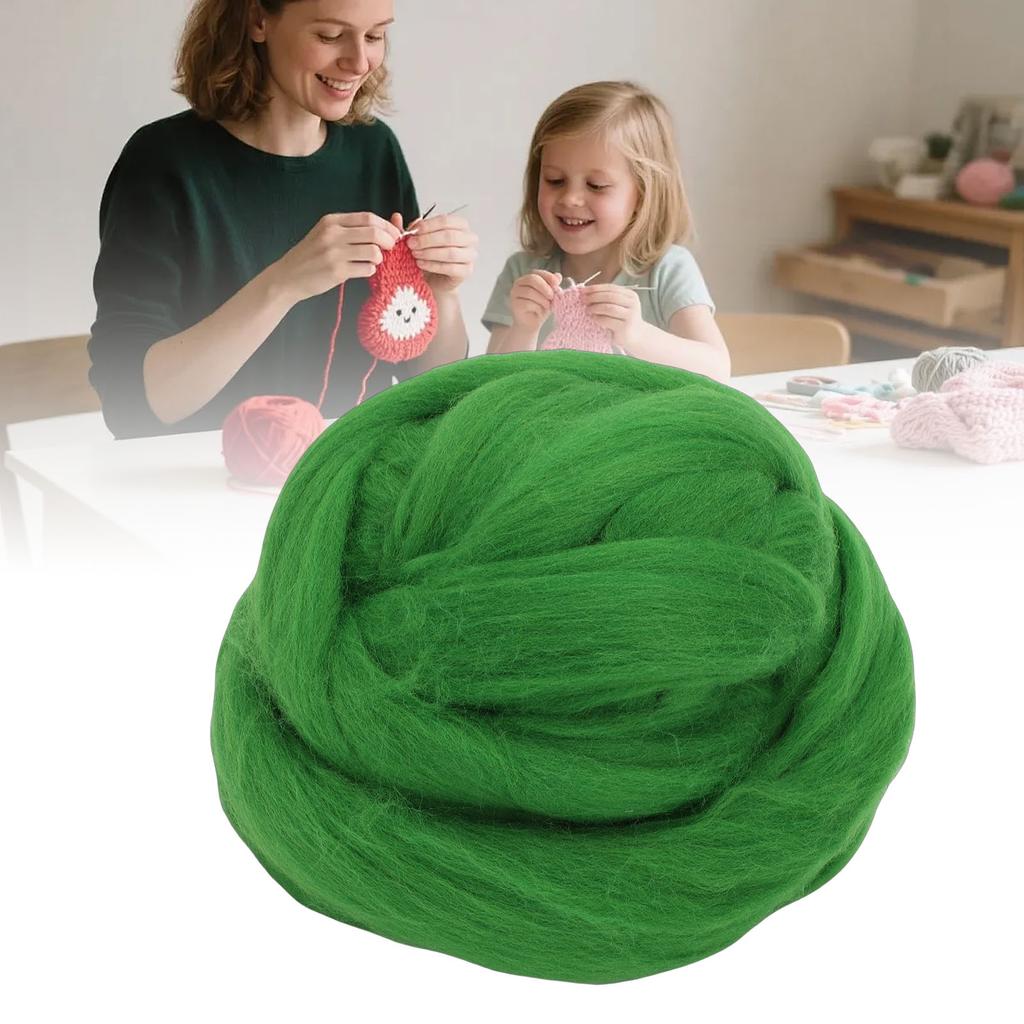 Wool Roving 200g Green Soft Comfortable Wool Roving Yarn for Felting Weaving
