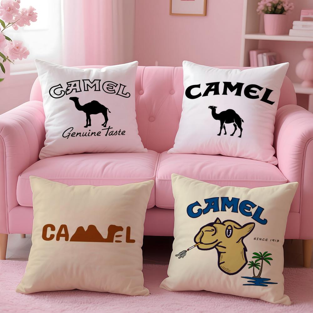 Luxury C-Camel Cushion Cover Plush Fabric Soft Double-Sided Printed Sofa Pillow Case Colorfast Home Decor Gift