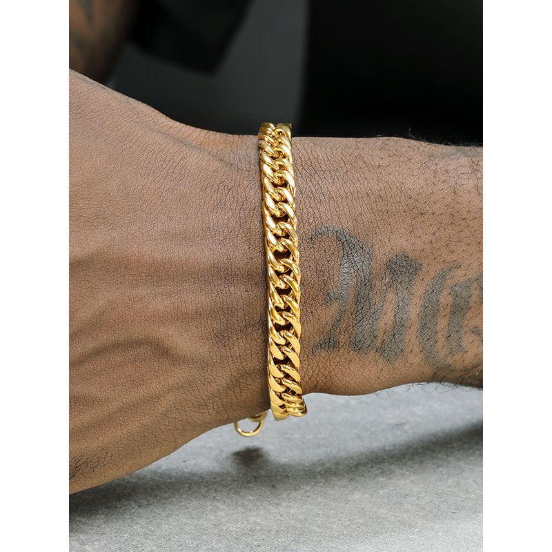 

Grgr18k Gold Cuban Bracelet Men Hip Hop European and American Style Popular Cuban Titanium Steel Xi Flat Chain Bracelet Women Fancy 18cm Width 6mm