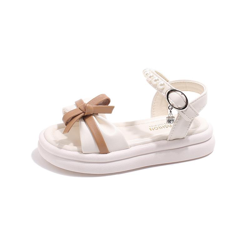 

Girls sandals 2025 new summer middle-aged and older children s soft-soled open-toed beach shoes children s foreign-style bow princess shoes 26-30 yards, 5 pairs in one hand
