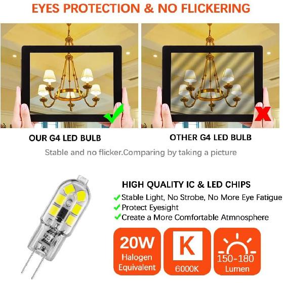 G4 LED Bulb 12V G4 Bi Pin Bulb 2W Equivalent to Halogen lamp 20W, 6000K White Light, Non-dimmable, Suitable for Landscape Bulbs 10-Pack