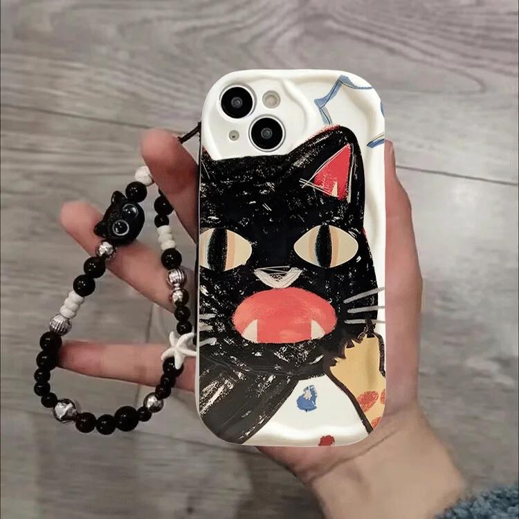 Coque de téléphone avec chaîne Chat Noir Pour Samsung Galaxy A56 A55 5G A15 A54 A16 A17 A07 A35 A26 A36 A06 A25 A34 S25 S24 Ultra S23 Plus FE