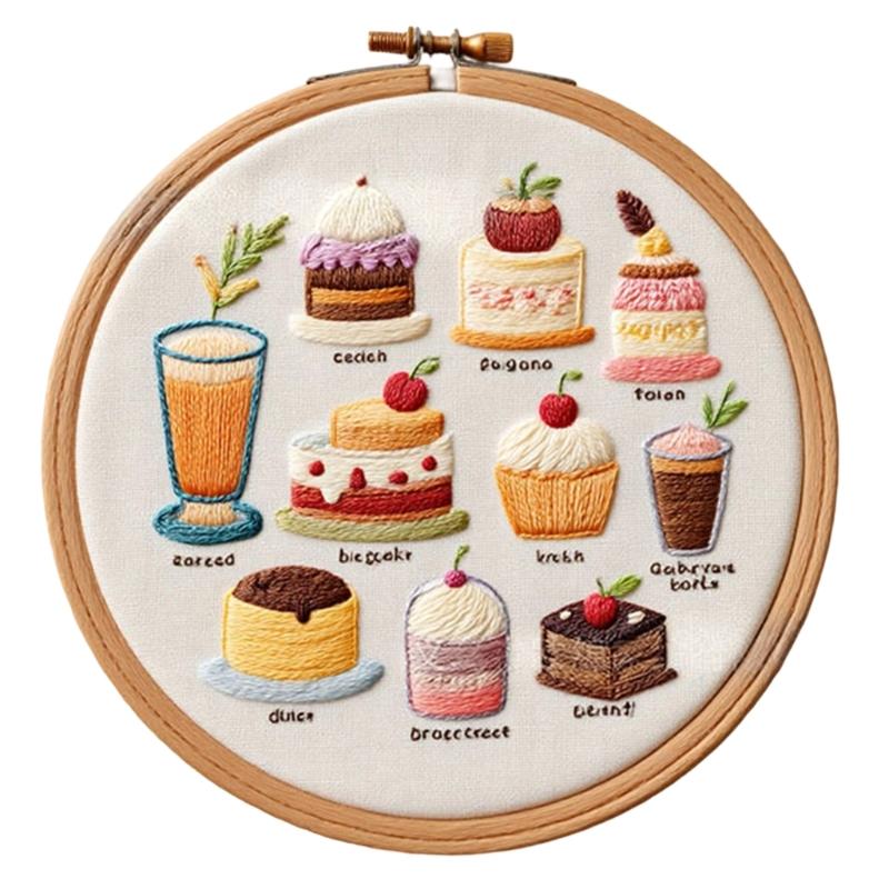 Cake Dessert Theme Embroidery Set with Embroidery Hoop and Instructions Beginner Embroidery Craft Set for Art Craft
