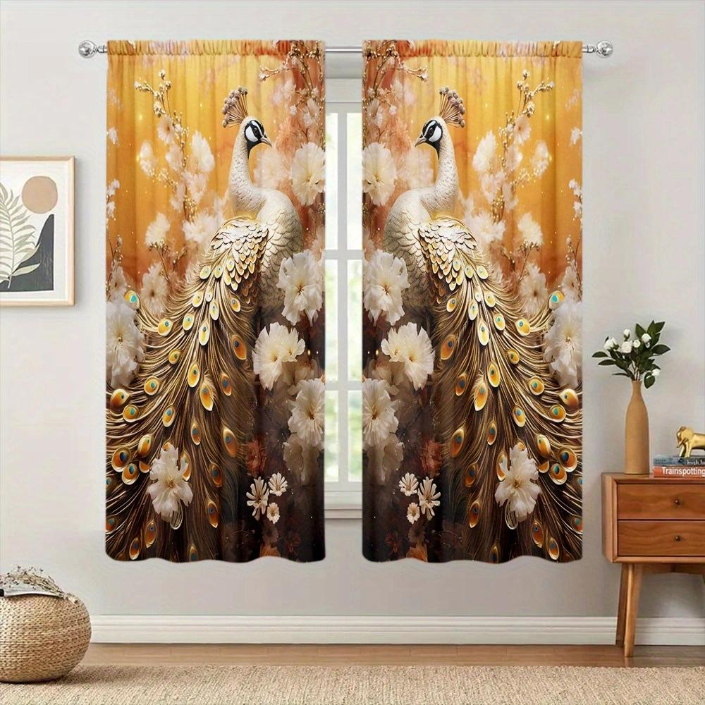 Luxury Style Peacock Printed Curtain for Home Decor - Rod Pocket Window Treatment for Bedroom   Kitchen   Living Room